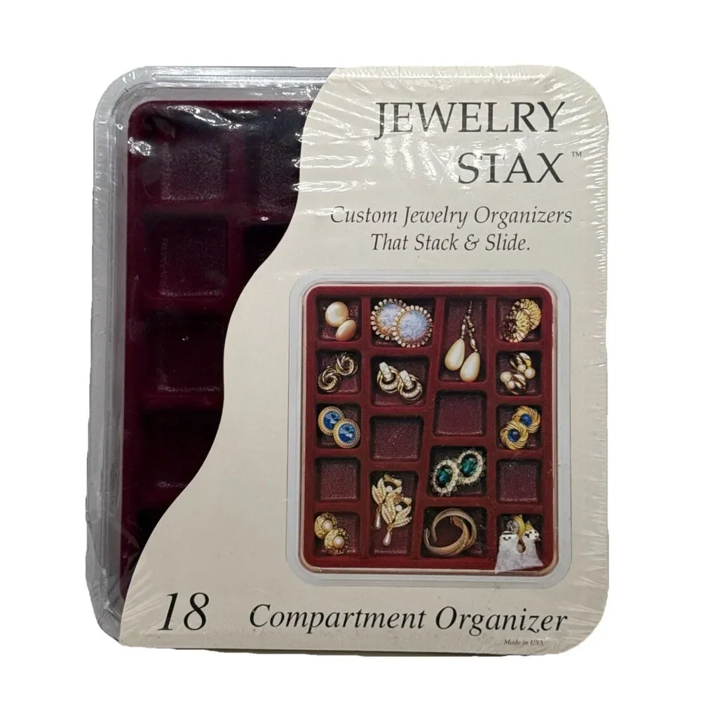 Neatnix STAX Jewelry Organizer Tray, 18 Compartments, Burgundy